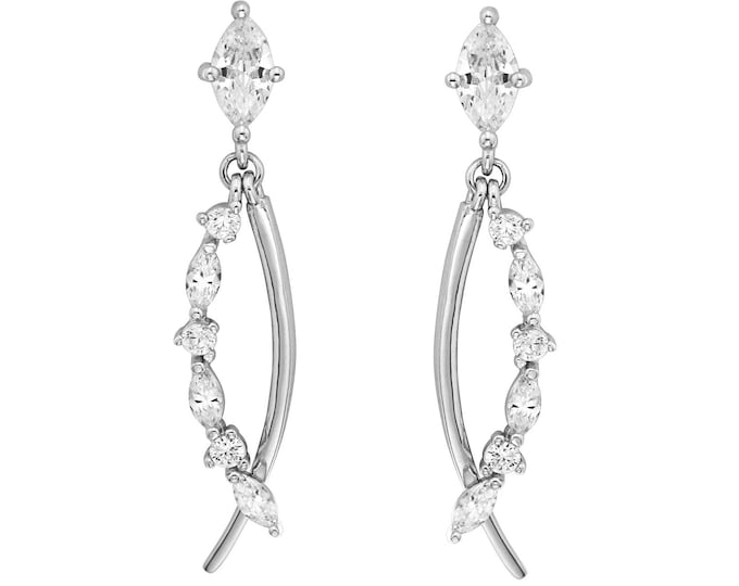 925 Sterling Silver 2.5cm Marquise Cut Cz Climber Drop Earrings