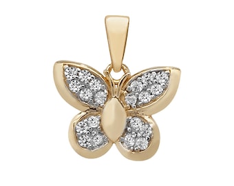 9ct Yellow Gold 1.4cm Pave Set Cz Butterfly Charm Pendant - Real 9K Gold