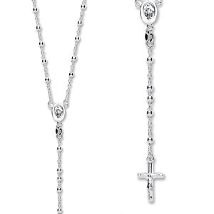 925 Sterling Silver 24&quot; Rosary Bead Crucifix Chain Cross Necklace