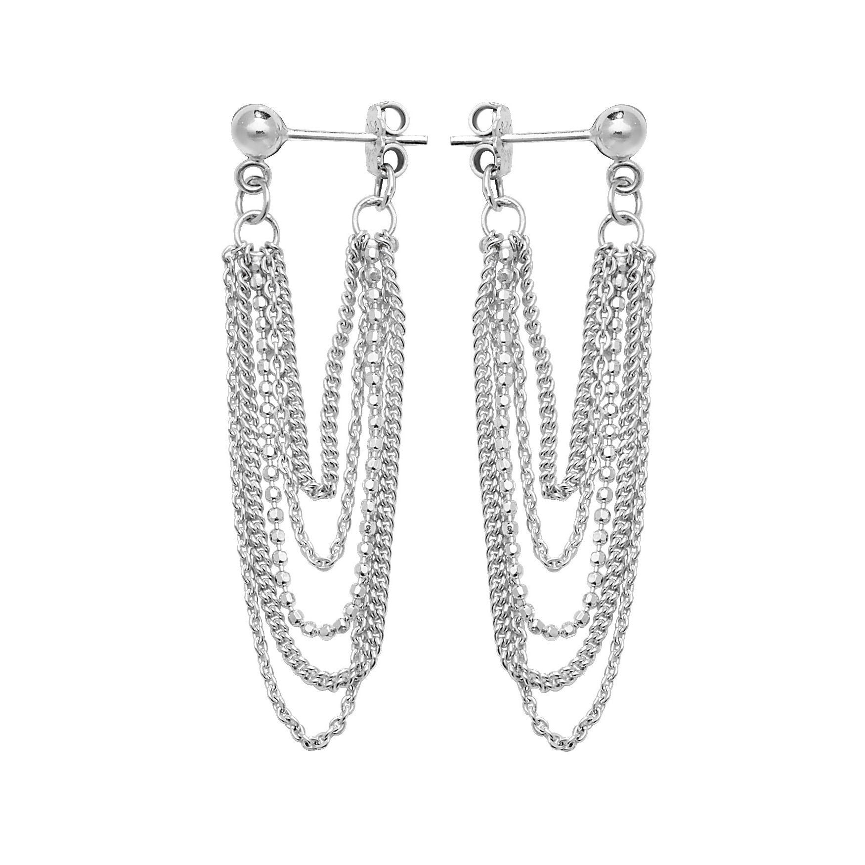 925 Sterling Silver 45mm Five Strand Beaded Curb & Rope Chain Drop Earrings