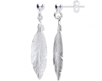 Pair of 925 Sterling Silver 3.5cm Feather Drop Earrings