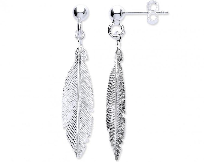 Pair of 925 Sterling Silver 3.5cm Feather Drop Earrings