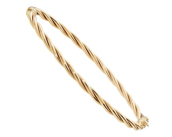 9ct Yellow Gold 3mm Twisted Rope Design Hollow Hinged Bangle Hallmarked - Real 9K Gold