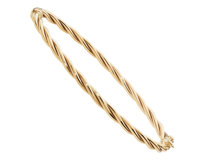 9ct Yellow Gold 3mm Twisted Rope Design Hollow Hinged Bangle Hallmarked - Real 9K Gold