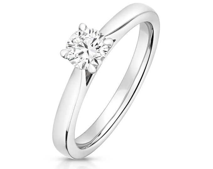 Claw Set 0.50ct Round Cut Diamond Solitaire Engagement Ring 925 Sterling Silver