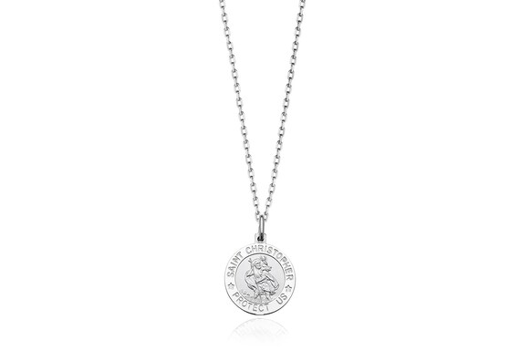 Solid Silver 1.8cm St Christopher Protect Us Medallion Charm