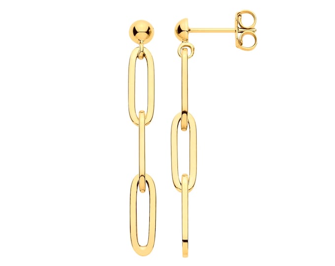 9ct Yellow Gold 3.8cm Paper Clip Link Drop Earrings - Solid 9K Gold