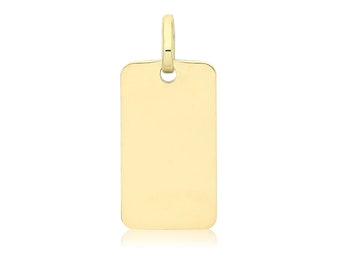Small 9ct Yellow Gold 14x8mm Plain Polished Dog Tag Pendant - Real 9K Gold