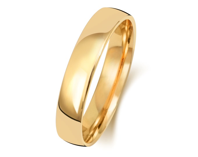 9ct Yellow Gold Modern Slight Court Shape Wedding Ring UK Hallmarked Widths 2mm-8mm Sizes J-Z - Solid 9K Gold