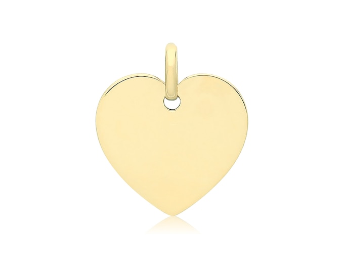 9ct Yellow Gold 12mm Plain Polished Heart Disc Charm Pendant - Real 9K Gold