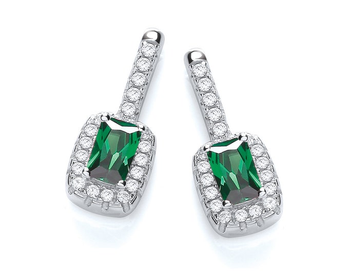 Emerald Cut Green Cz Cluster Drop Stud Earrings 925 Sterling Silver