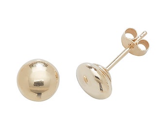 9ct Yellow Gold 5mm Plain Polished Button Stud Earrings - Real 9K Gold
