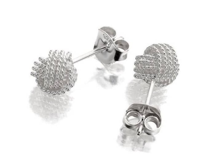 925 Sterling Silver Twisted Wire Knot 6mm Ball Stud Earrings