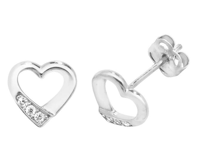 9ct Gold Small 7x5mm Heart Stud Earrings Set With Cubic Zirconia Stones - Real 9K Gold