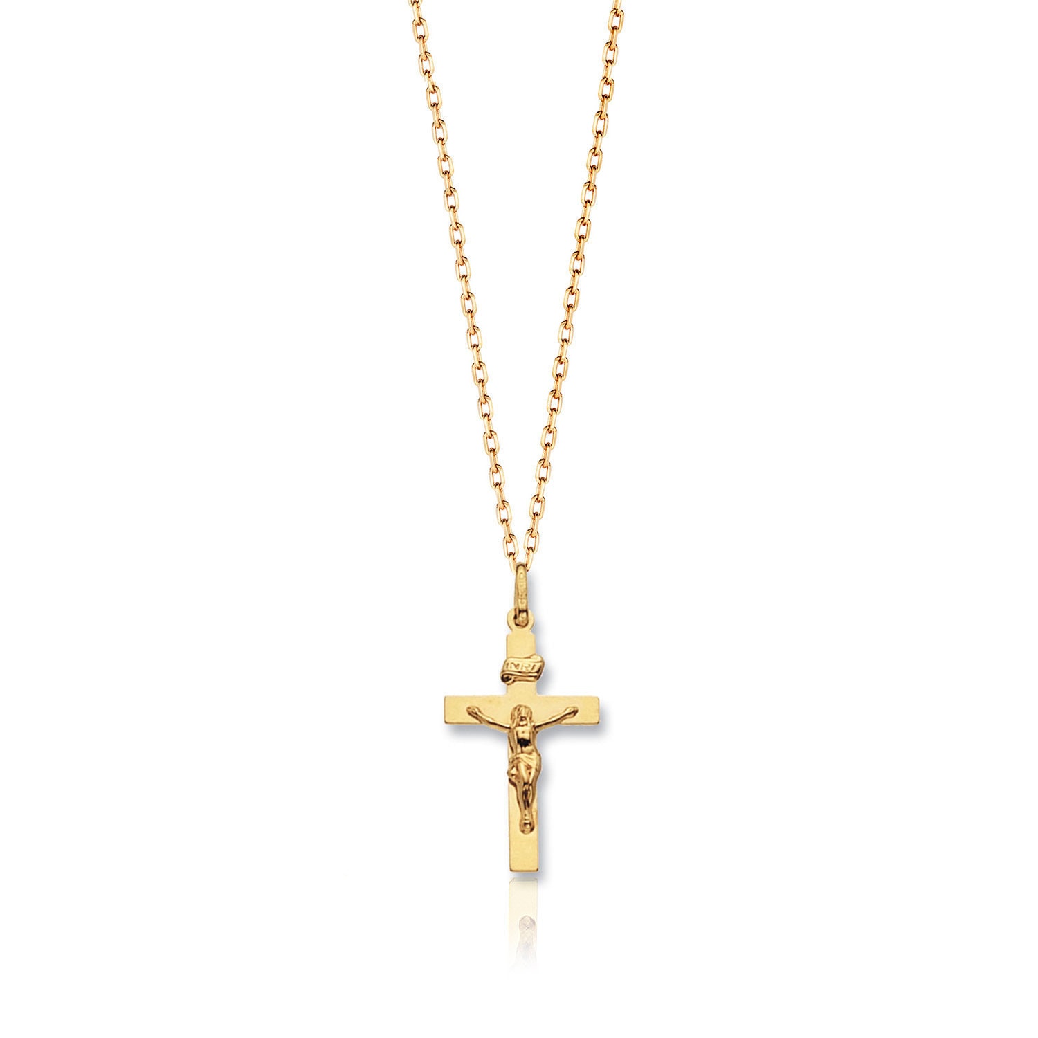 9ct Yellow Gold 2.5cm Flat Design INRI Crucifix Cross Pendant ...