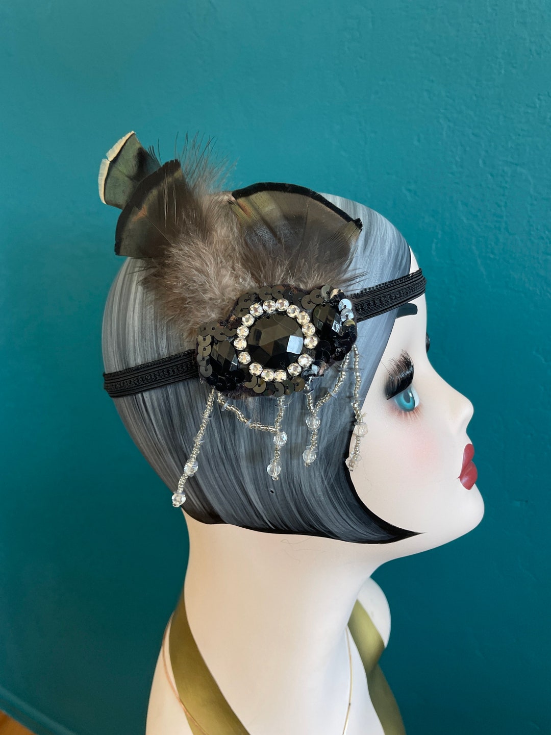 Feather Flapper Headpiece 1920s Gatsby Sequin Headband Vintage Cocktail Amazon.com : VENOFEN 1920s Feather Flapper Headpiece Great  main image 4