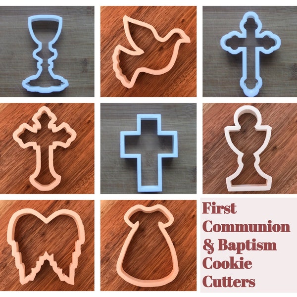 First Communion Confirmation Cookie Cutter Biscuit Pastry Fondant Stencil Chalice, Dove, Dress, Crucifix, Goblet, Bible, Angel
