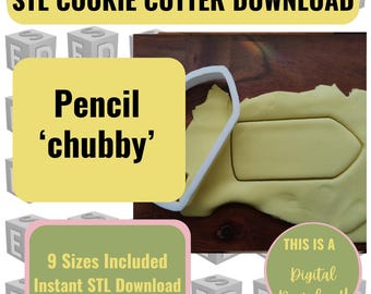Bleistift Chubby Cookie Cutter STL-Datei: 9 Größen (Digitaler Download) Lehrer Geschenk Ende Begriff Buntstift