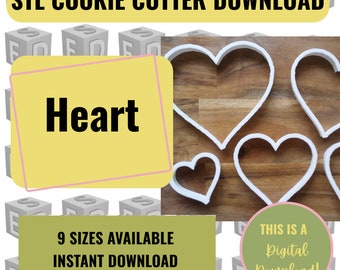 Archivo STL de cortador de galletas de corazón: 9 tamaños, San Valentín (descarga digital)