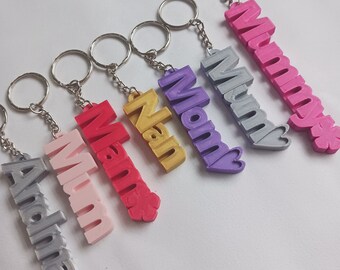 Personalised Keyring 3D Printed Mum Mother's Day Gran Nan Mom Mam Mummy Personalized Keychain Under 5 Pounds Small Gift