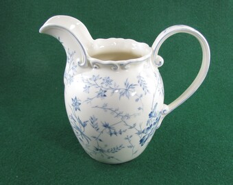 Blue Toile Collection Fine Porcelain Blue & White floral Pitcher // Unusual Shape // Unique Pitcher with handle  6" tall, 6" wide