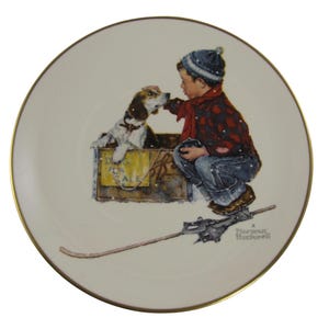 Norman Rockwell -Boy with Dog -Four Seasons 1971 Series 4 Plate // New Condition in Original box, Gorham Porcelain, Vintage Collectible