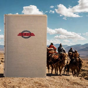 May include: A hardcover book with a beige cover and a red and black logo that reads "Signature Books" in English and Chinese. The background shows a desert scene with people riding camels.