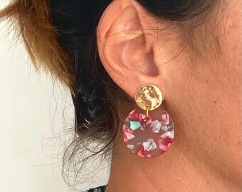 Resin earrings, vintage earrings, old jewelry, vintage jewelry, mom gift, large jewelry, maxi earrings, gold jewelry, misdi by diane