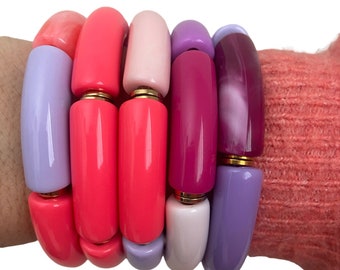Bracelet élastique,bracelet tube, camaïeu rose, dégradé couleurs, superposable, bijou empilable, cadeau femme, bijou mère, Misdi by Diane