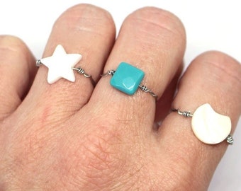 Silver star ring, STELLA, chic and fine jewelry, simple gift for women, inexpensive gift, medium budget, mother-of-pearl jewelry, planet, Misdi by Diane