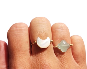 mother-of-pearl moon ring WILD GIRL, thin ring, moon ring, planet stars, astrology jewel, esotericism, gift idea woman, Misdi by Diane