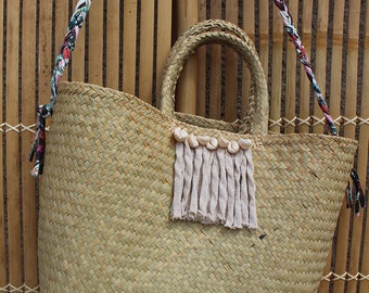 Cabas en paille, cadeau original, cadeau femme, cadeau souvenir, cadeau vacances, souvenir vacances, panier plage, sac bagage,misdi by diane