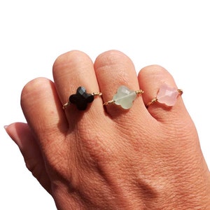 clover ring, glass, jade and agate, flower jewelry, low-budget gift, women's birthday, wedding anniversary, gold ring, Misdi by Diane