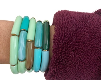 Bracelet élastique, bracelet tube, turquoise vert, bijou empilable, cadeau femme mère, cadeau copine, best-seller, Misdi by Diane