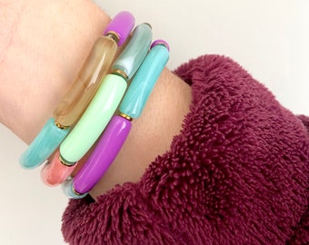 Bracelet élastique, bracelet tube, violet turquoise, superposable, bijou empilable, cadeau femme, cadeau copine, best-seller, Misdi by Diane