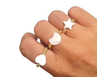 Elastic ring, golden ring, pearl ring, star, moon, heart, women's gift, gift idea, mother-of-pearl jewelry, sister gift, girlfriend, Misdi by Diane