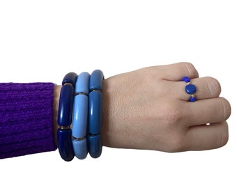 Bracelet élastique,bracelet tube, camaïeu bleu, dégradé couleurs, superposable, bijou empilable, cadeau femme, bijou mère, Misdi by Diane