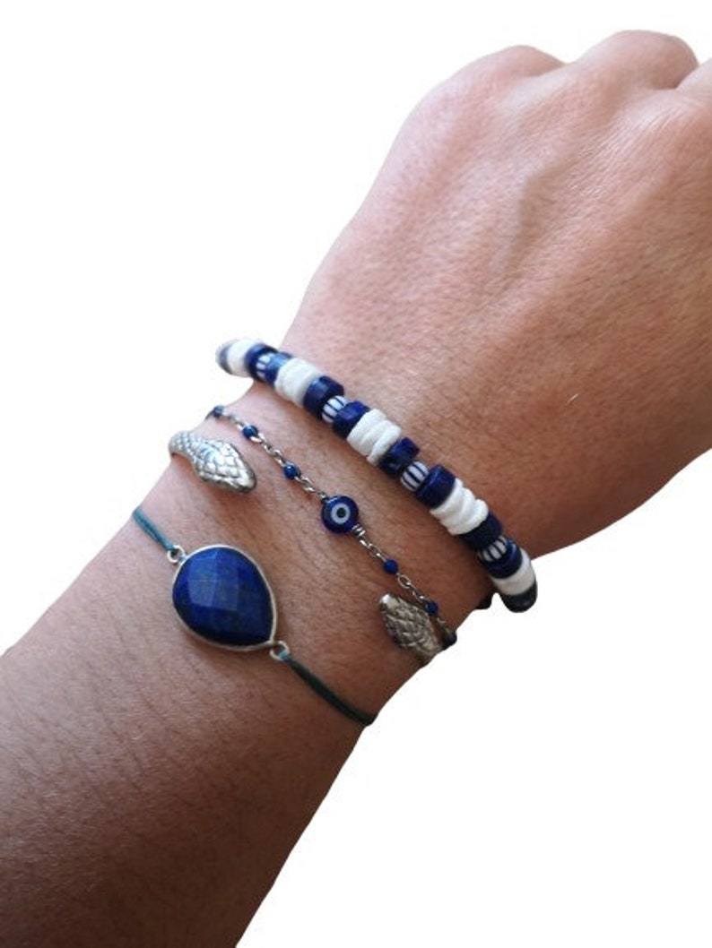 Bracelet pierres, bracelet coquillage, bracelet surfeur, bijou surfeur heishi, bijou vacance, souvenir vacance, idée cadeau, Misdi by Diane Lapis lazuli