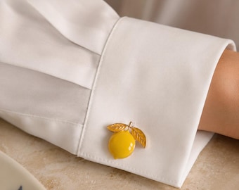 Funda para botón amarillo limón | Gemelos | Fundas para botones con clip | Accesorios | Adornos para botones | Botones de perlas | Regalo de boda | Regalo del Día de la Madre