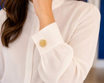 Copribottoni a forma di fiore dorato | Gemelli | Copribottoni a clip | Accessori | Gioielli per bottoni | Regalo di nozze | Regalo per la festa della mamma