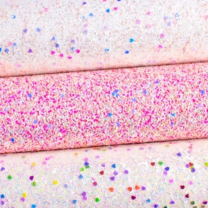 Valentine&#39;s Day Glitter Fabrics with heart sequins - High Quality Chunky Glitter Fabric Sheet for Crafts and Bows