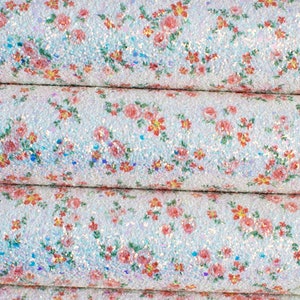 Tiny Ditsy Red Floral Print Premium Quality Chunky Glitter Fabric Sheet - Red Flowers Bow Fabric