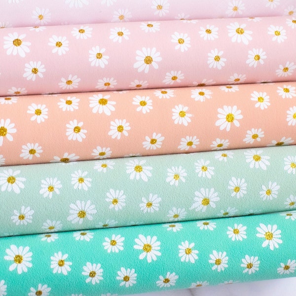 Floral Daisies Printed Faux Suede Sheet - Soft Faux Suede Fabric Glitter Daisy Flower Print Bow fabric