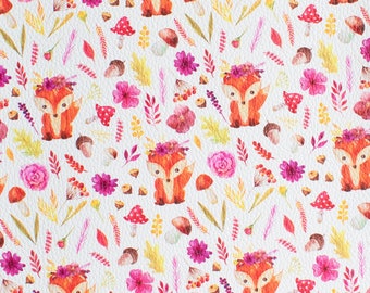 Autumn Fox Floral Printed Textured Faux Leather Fabric Sheets - High Quality Bow Fabrics Earrings Crafts