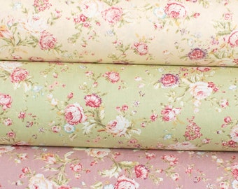 Vintage Rose Floral 100% Cotton Poplin Fabric by the Metre