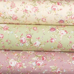 Vintage roze bloemen 100% popelinekatoen per meter - Quilten, knutselen, naaien - Katoen bloemenprint bloemen