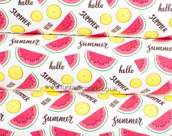 Hello Summer! Printed Shimmer Faux Suede Sheet - Soft Faux Suede Fabric with a Watermelon and Lemon Print