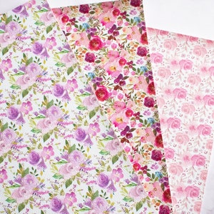 Pastellrosa Lila Blumenmuster texturierte Kunstleder Stoff Blätter - Hochwertige Bow Fabrics Ohrringe Crafts