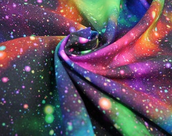 Rainbow Speckled Stars Galaxy Space Constellation 100% Cotton Fabric by the metre - Quilting, Crafts, Sewing, Dressmaking