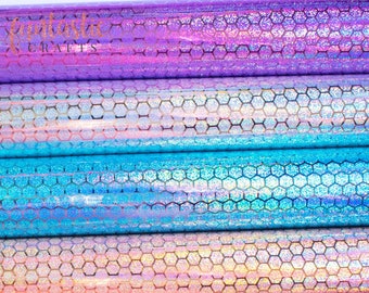 Holographic Honeycomb Patterned Mirrored Metallic Faux Leather Sheet for Crafts and Bows - Bee Fabric